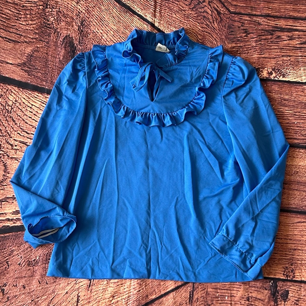 Stylecraft 70s Vintage Blue Fringe‎ Blouse Women’s Size 36